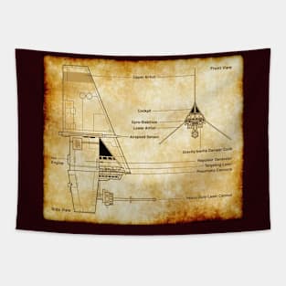 T16 Planetary Fighter Parchment Blueprint Tapestry