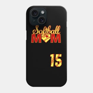 Softball Mom #15 Softball Jersey Favorite Player Biggest Fan Heart Fifteen Phone Case