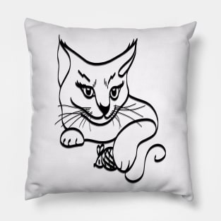 Cat with mouse line art Pillow