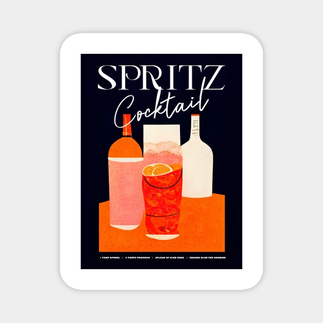 Retro Spritz Cocktail Poster Bottles at Night Homebar, Kitchen Bar Prints, Vintage Drinks, Recipe, Wall Art Magnet by BetterManufaktur