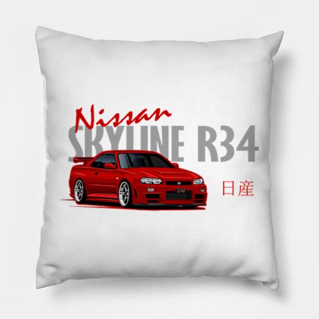 Nissan Skyline GTR r34 Red, JDM Car Pillow by T-JD