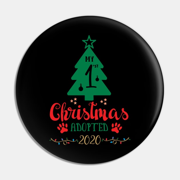 My First Christmas Adopted 2020, Xmas Tree Ugly Pajamas Gift Pin by Printofi.com