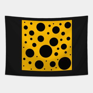 black polka dots on yellow background Tapestry