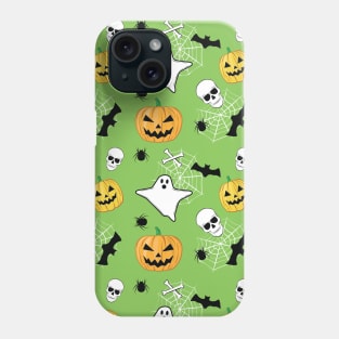 Spooky Halloween Pattern on Fern Green Background Phone Case