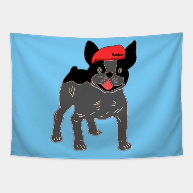 Cute French Bulldog with Red Beret Tapestry by radiogalaxy