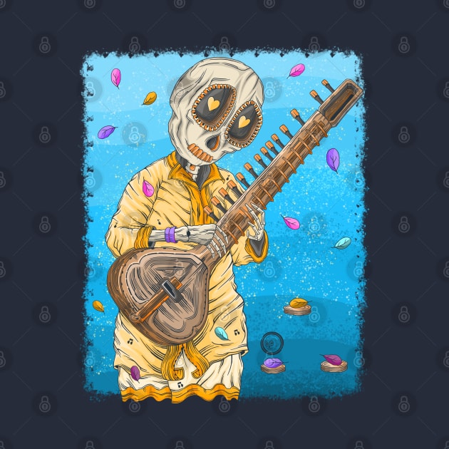 Skeleton Indian Sitar player by Scriptnbones