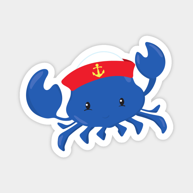 Sailor Crab, Cute Crab, Sailor Hat, Sea, Sailing Magnet by Jelena Dunčević