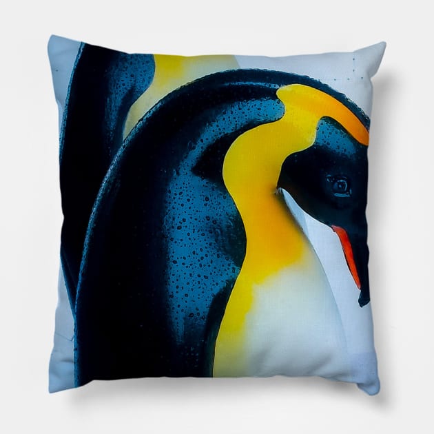 Two king or emperor penguins in white, black yellow. Pillow by kall3bu