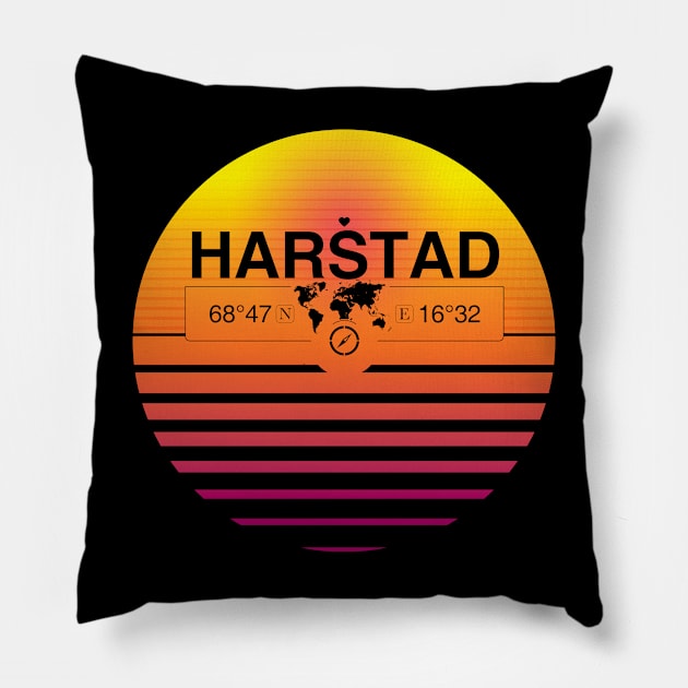 Harstad, Troms Retro Sunset Pillow by MapYourWorld