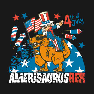 Dinosaur 4th of July Kids Boys Men Amerisaurus T Rex Funny T-Shirt