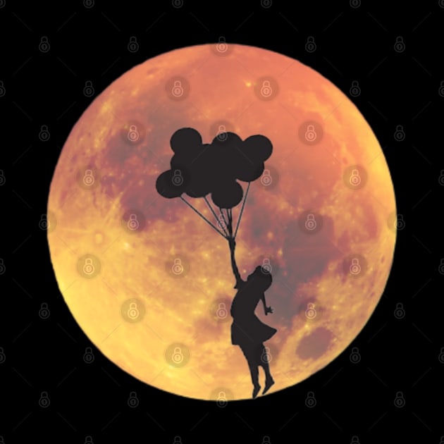 Full Moon and Girl with Balloon Silhouette by Apathecary