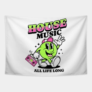 HOUSE MUSIC  - Retro Mascot All Life Long (black/pink/lime) Tapestry