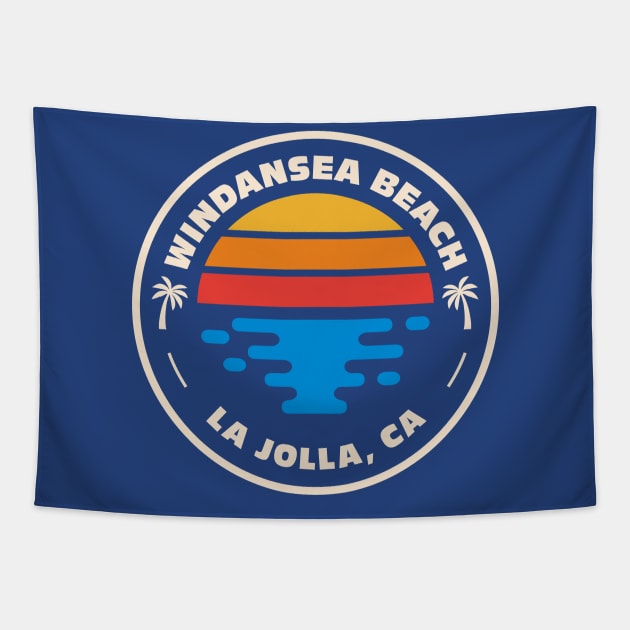 Retro Windansea Beach La Jolla California Vintage Beach Surf Emblem Tapestry by Now Boarding