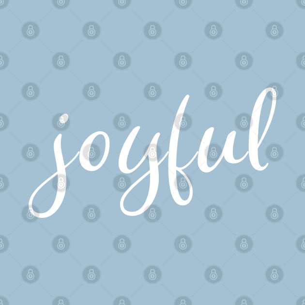 Joyful Christmas Holiday White Script on Pastel Blue by OneL Design