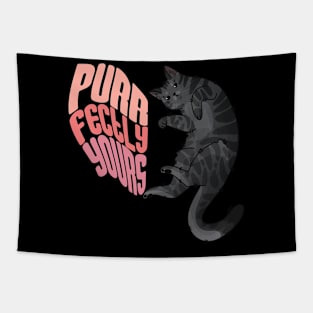 Purrfectly Yours - Grey Cat Valentine's Design Tapestry