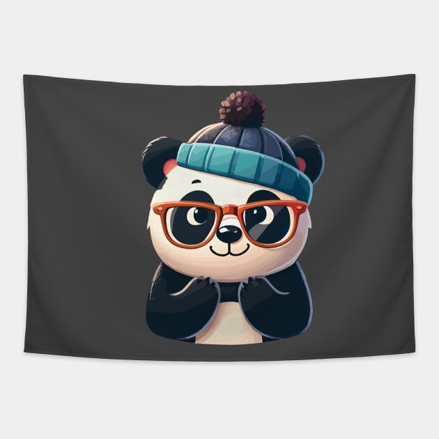 Cute Panda Wearing glasses Tapestry by RORO-ZORO