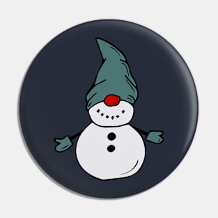 Cute snowman in a blue hat and mittens. Pin