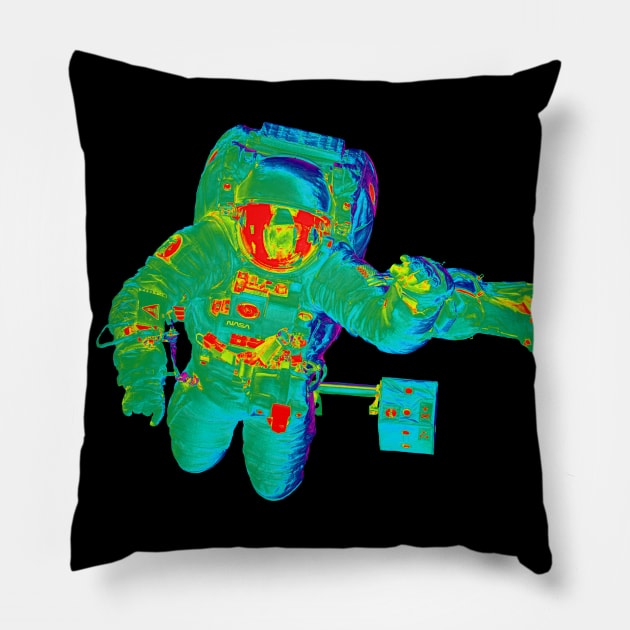 NASA Astronaut in Green, Blue, Red, Yellow and Pink Colors Pillow by The Black Panther