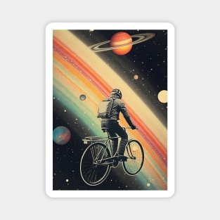 Astronaut Riding a Bicycle in Space Vintage Art Magnet