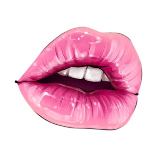 Hand-drawn parted sexy lips in barbie pink color T-Shirt