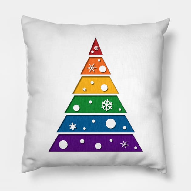 LGBT Rainbow Xmas Tree Pillow by LiveLoudGraphics