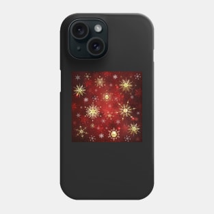 Golden Snowflakes on Red Background Phone Case