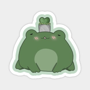 Chibi Frog With Succulent Plant Magnet