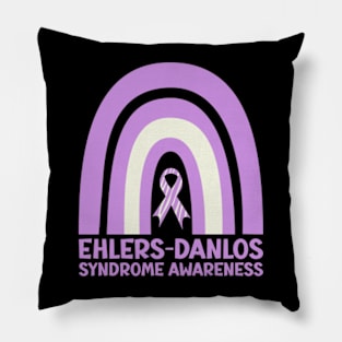 Ehlers-Danlos Syndrome Awareness Ribbon Purple Boho Rainbow Pillow