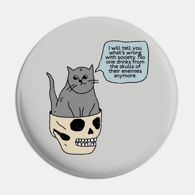 Cat Sitting Into The Skull Pin by okpinsArtDesign