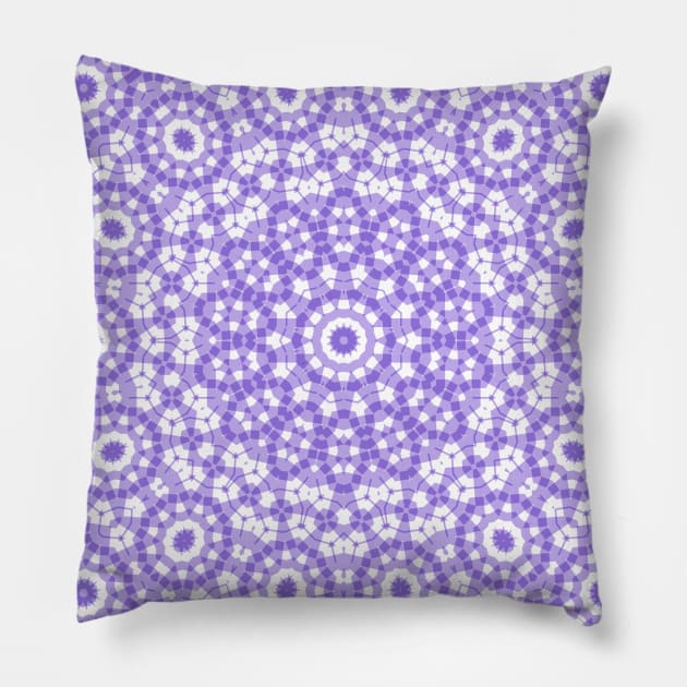 Mandala Kaleidoscope in Purple and White Pillow by Crystal Butterfly Creations