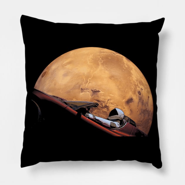 Starman In Orbit Around Mars Pillow by Nerd_art