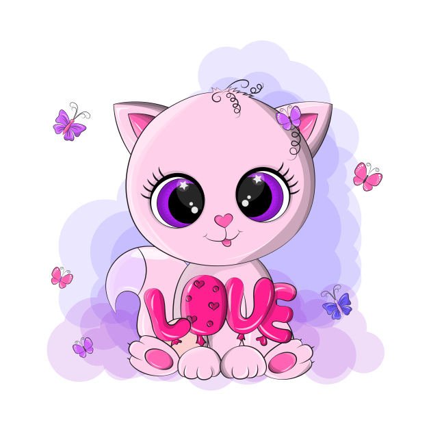 Cute pink cat, with big loving eyes. by Eduard Litvinov