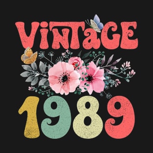 Vintage 1989 Floral Retro Groovy 34th Birthday T-Shirt