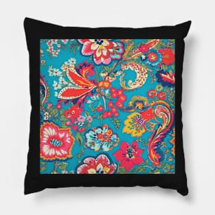 Cheerful Wildflowers, Blue, Teal, Red, Pink Pillow