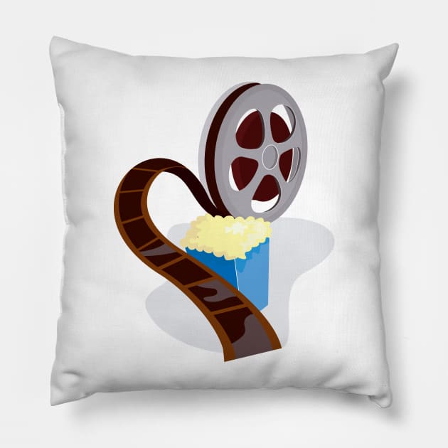 Movie Reel with Popcorn Retro Pillow by retrovectors