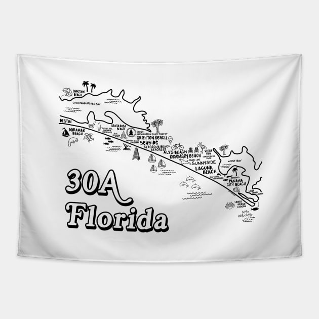 30A Florida Map Art Tapestry by fiberandgloss