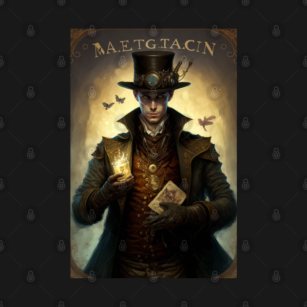 Steampunk Magician Tarot Card by Obotan Mmienu