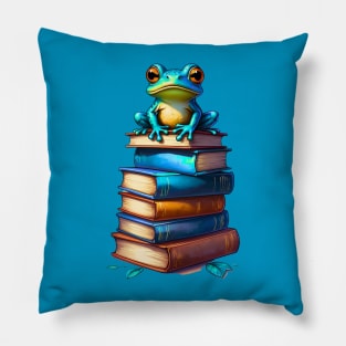 Frog On Pile Of Books Pillow