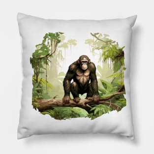 Cute Chimpanzee In Jungle Pillow
