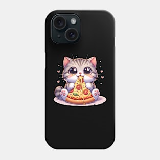 Kawaii Cat eating a slice of Pizza Phone Case