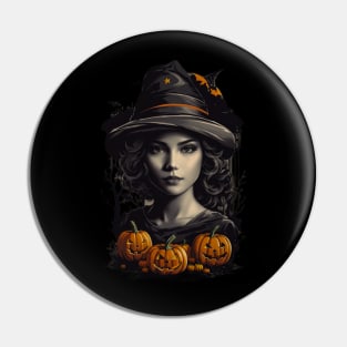 Mystical Halloween Delight: Beautiful Witch Pin