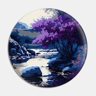 Duotone Purple and Blue River Scenery Pin