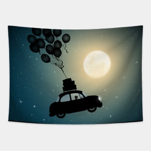 Car flies on balloons Tapestry