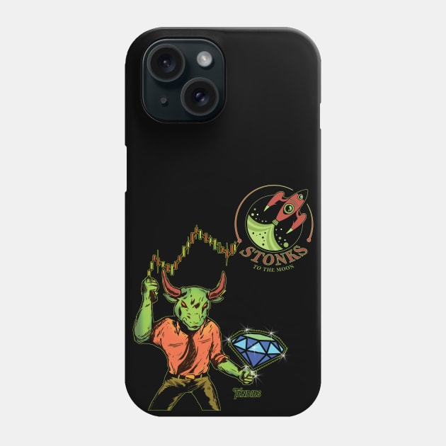 Cool Stonks Bull Holding Diamond Stock Trader Phone Case by Dibble Dabble Designs