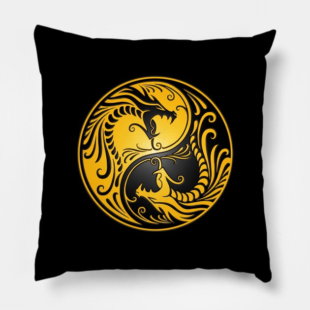 Yellow and Black Yin Yang Dragons Pillow by jeffbartels