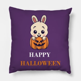 Happy Halloween White Rabbit (Black) Pillow