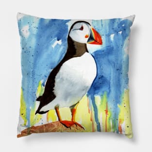 Puffin Watercolor Painting Pillow