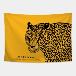 Amur Leopard with Common and Scientific Names - animal design Tapestry