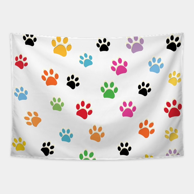 Colorful paw prints pattern Tapestry by GULSENGUNEL