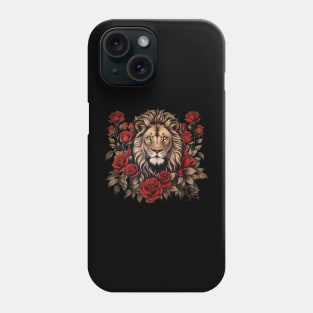 majestic lion surrounded by vibrant red roses Phone Case